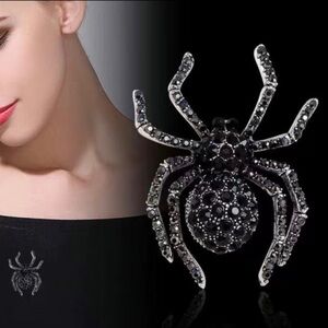 Spider silver plated/black Rhinestone Brooch Women Suit Brooches Pin faux fashi‎